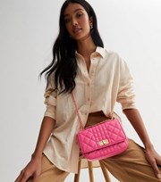 New Look Bright Pink Quilted Leather-Look Chain Strap Cross Body Bag